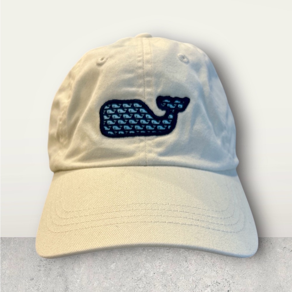 Vineyard Vines Cream Cap with Blue Whale Logo